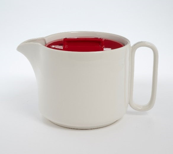 teiera Modern in ceramica bianco e rosso fatto a mano artigiani del commercio equosolidale altromercato