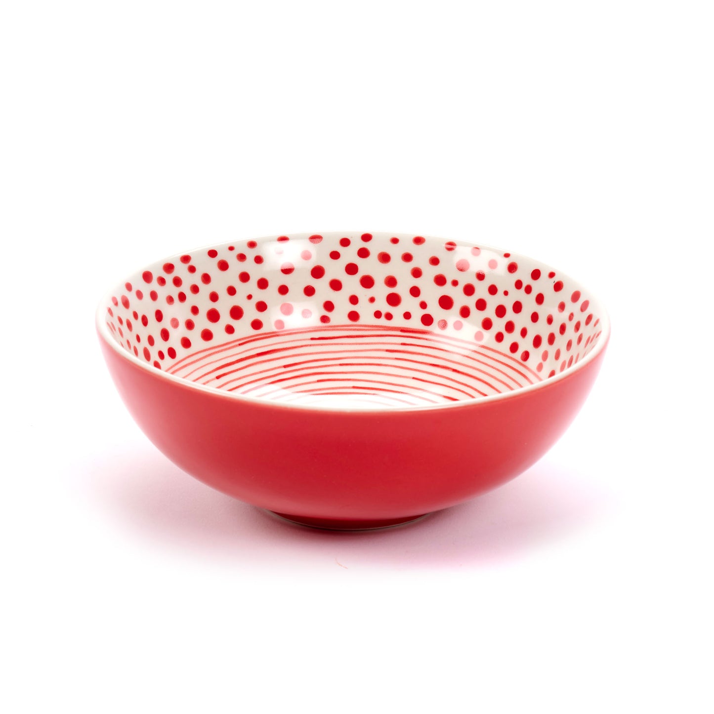Terrina grande in ceramica DOT-STRIPES rossa – artigianato equosolidale Vietnam