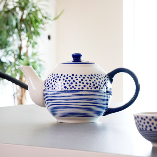 Teiera in ceramica DOT-STRIPES blu – artigianale equosolidale