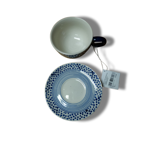 Particolari Tazza da tè con piattino DOT-STRIPES blu | ceramica artigianale Vietnam