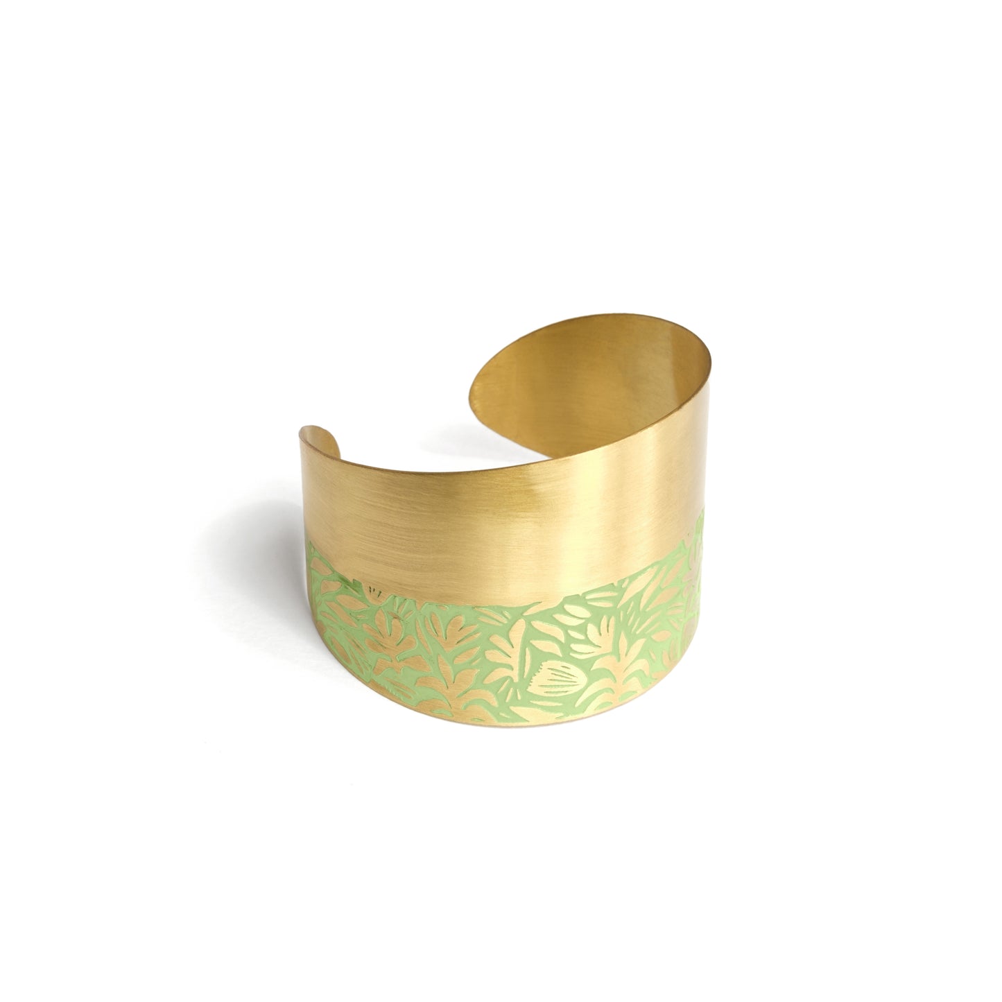 bracciale Tarassaco ottone inciso dipinto verde a mano On Earth Altromercato