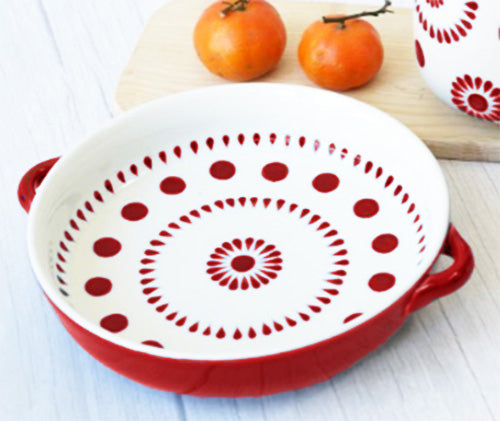 TEGLIA TONDA CON MANICI DECORI IN CERAMICA | COD 5170