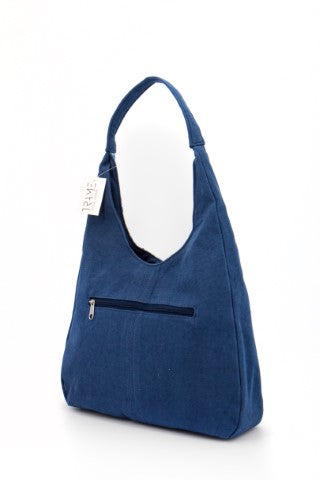 Retro Borsa Hobo Magnolia color blu cobalto. Collezione Trame 2026. Artigianato quosolidale Vietnam