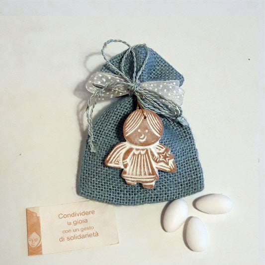 bomboniera equo solidale per battesimo e comunione con angioletto in terracotta altromercato