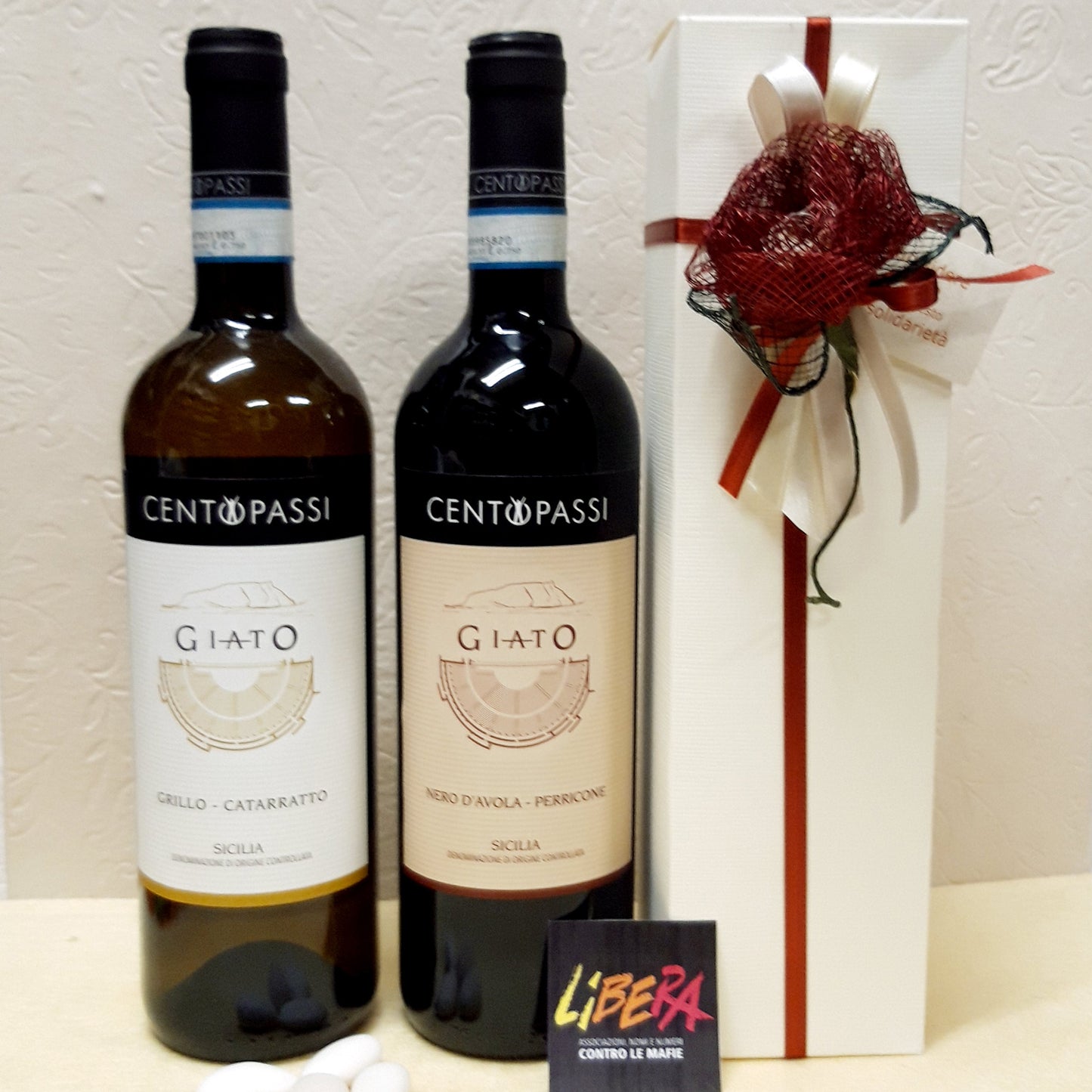 BOMBONIERA SOLIDALE GASTRONOMICA VINO BIANCO O ROSSO CANTINA CENTOPASSI LIBERA | COD. D01 |