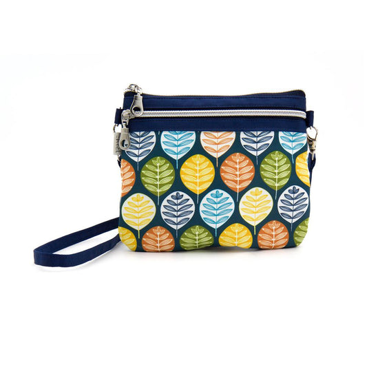 Dettaglio stampa foglie multicolore pochette due tasche Vietnam