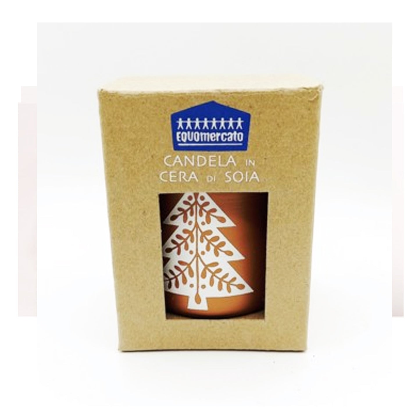 candela di soia in vaso terracotta con alberello Regalo solidale di Natale India