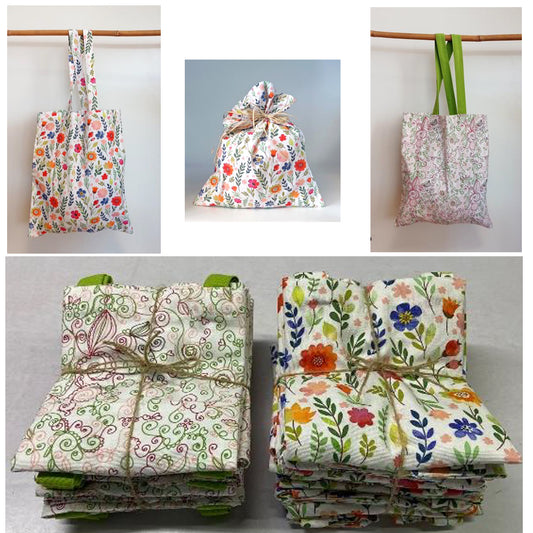 Colomba pasquale tradizionale in shopper di cotone con disegni floreali. Equomercato