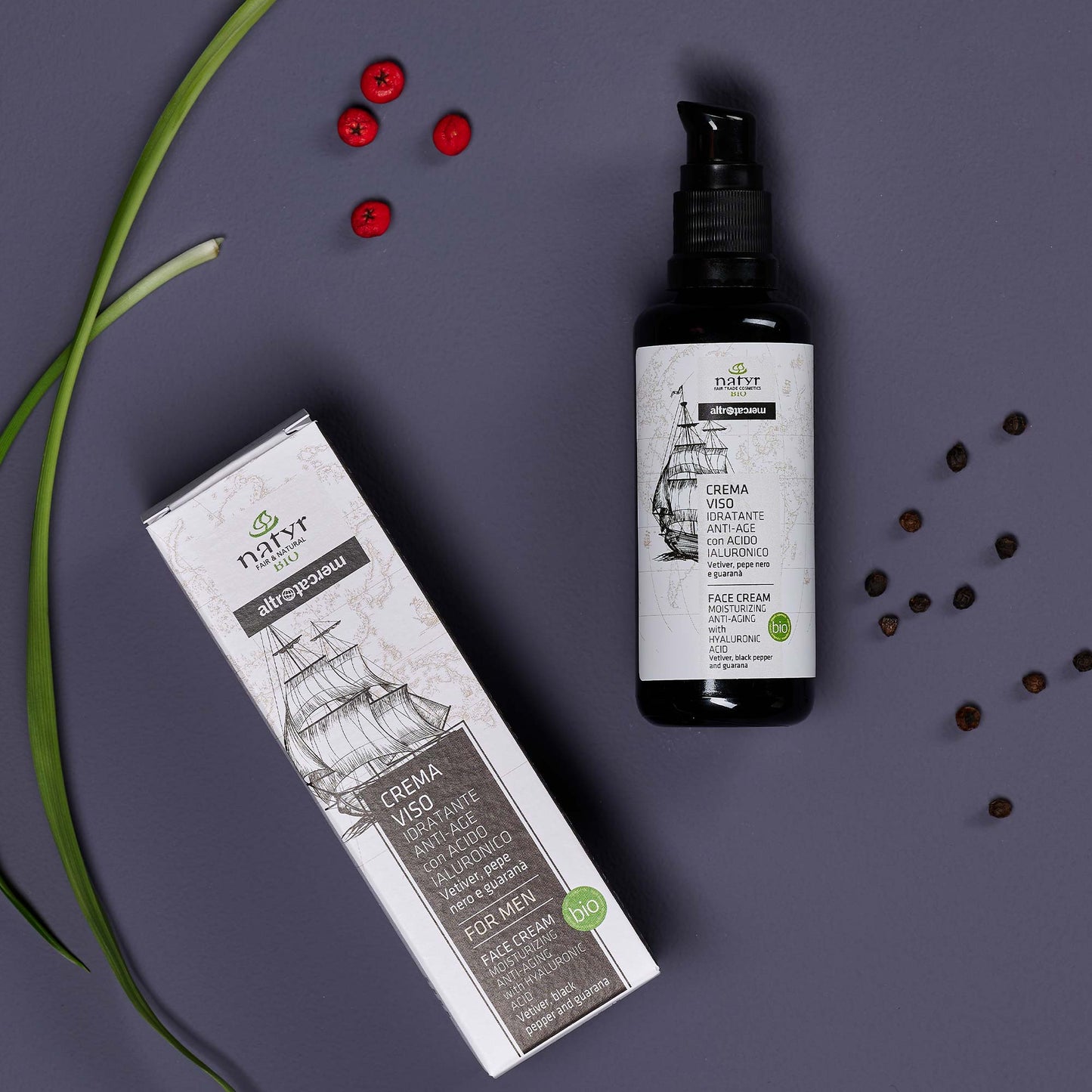 particolari della Crema viso uomo Natyr idratante antiage