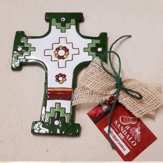 CROCE DA PARETE IN CERAMICA DECORATA| AGE15C0009