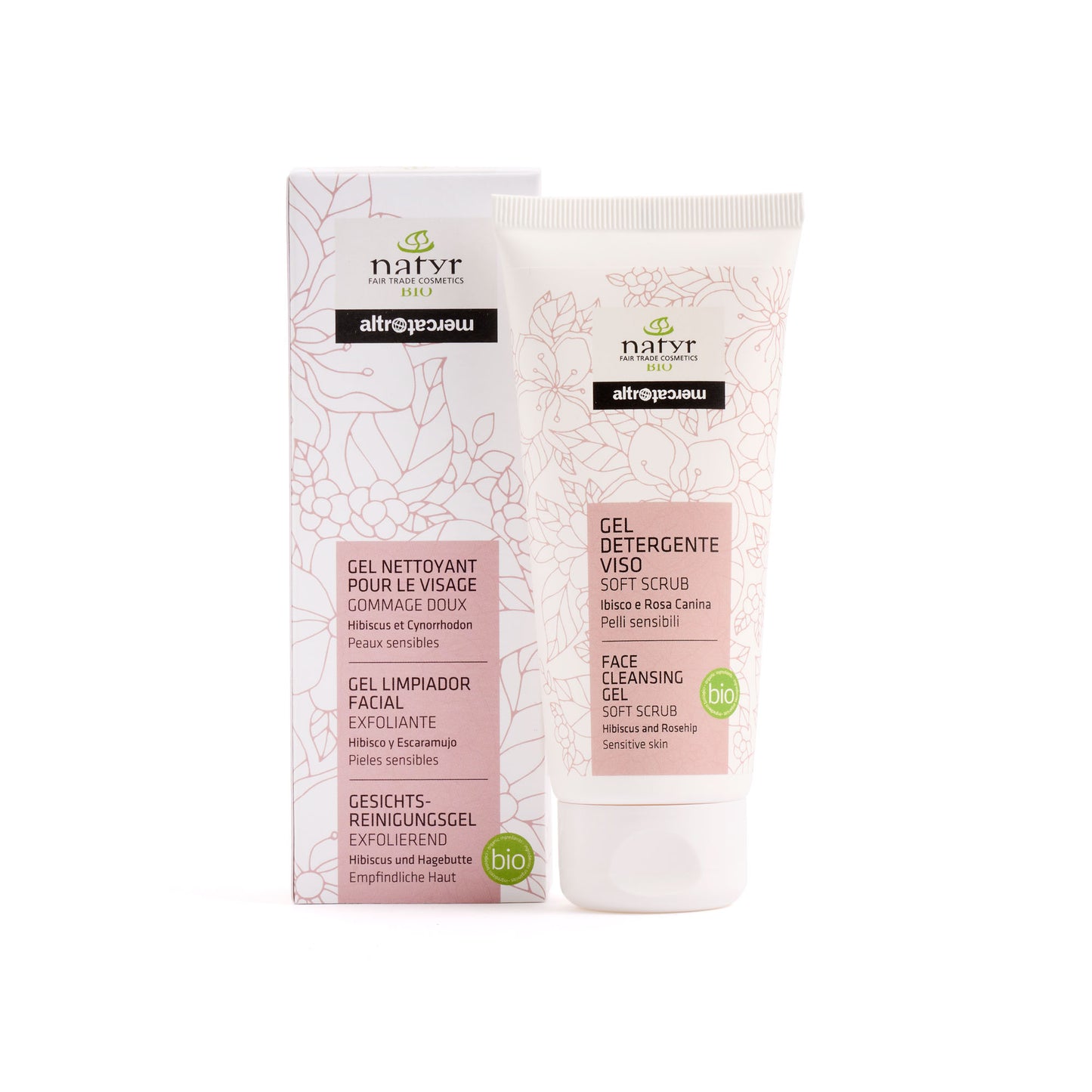 Gel detergente viso Natyr all'Ibisco – esfoliante, pelli sensibili | Bio