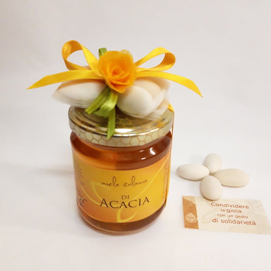 bomboniera alimentare solidale con miele italiano Germogli per battesimo comunione cresima matrimonio