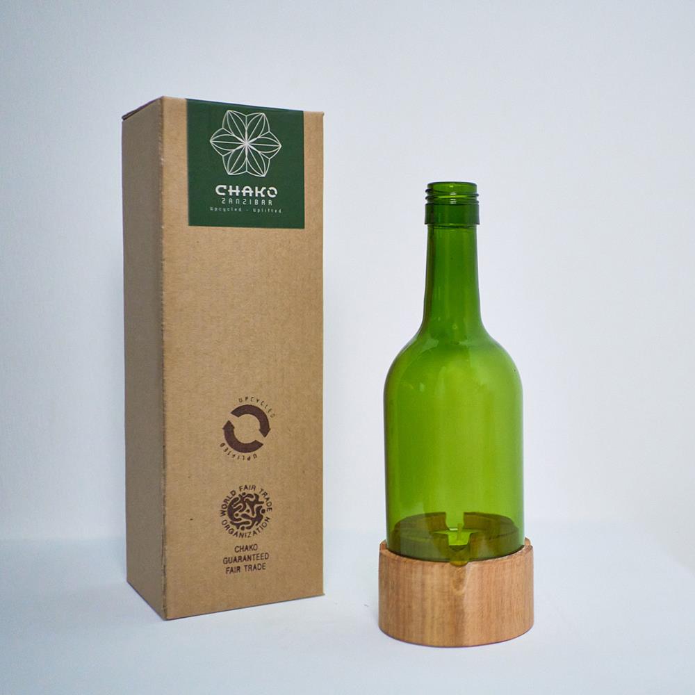 PORTALUMINO BOTTLE VETRO RICICLATO VERDE OLIVA | COD HUBAQTZ0010821