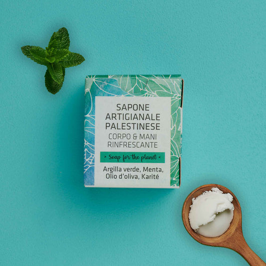 Sapone corpo e mani dalla Palestina argilla verde, menta, olio di oliva, Karitè