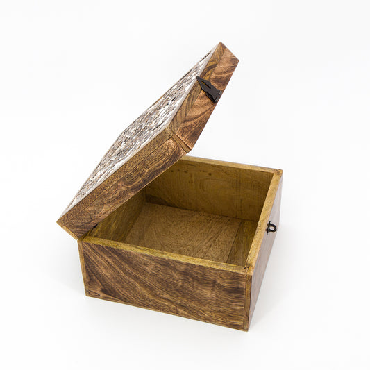 SCATOLA PORTAGIOIE QUADRATA LEGNO MANGO INDIA | COD HUBAQIN3041220