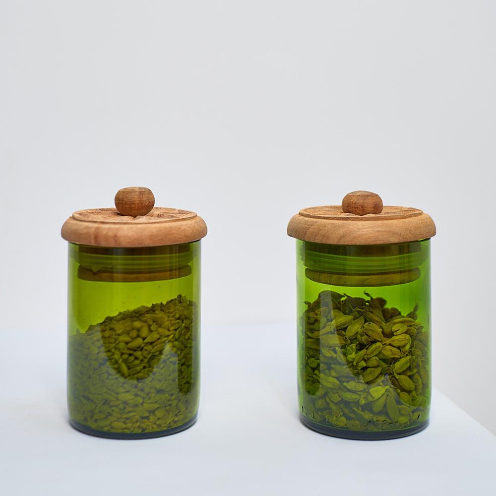 SET 2 BARATTOLI VETRO VERDE SCURO | COD HUBAQTZ0010800
