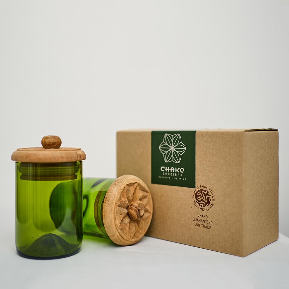 SET 2 BARATTOLI VETRO VERDE SCURO | COD HUBAQTZ0010801