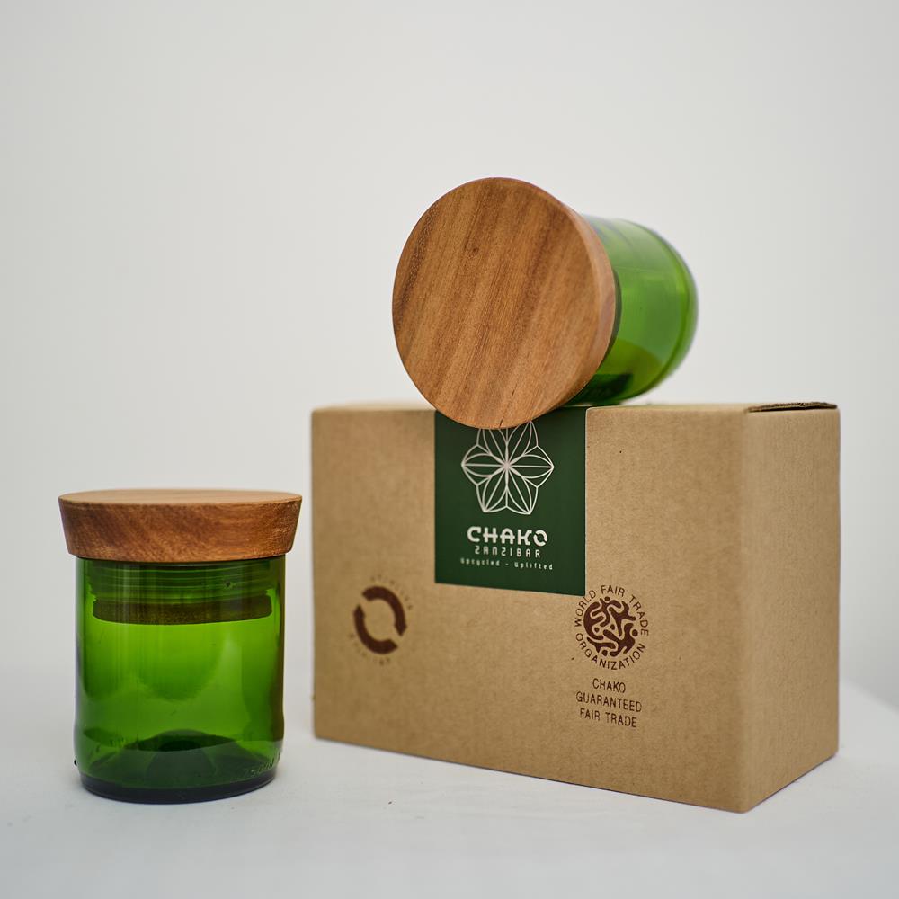 SET 2 BARATTOLI MDALASINI VETRO RICICLATO VERDE SCURO | COD HUBAQTZ0010806