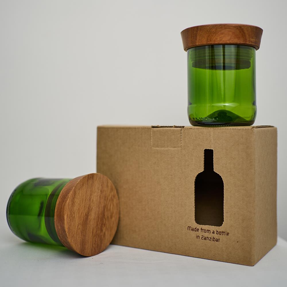 SET 2 BARATTOLI MDALASINI VETRO RICICLATO VERDE SCURO | COD HUBAQTZ0010806