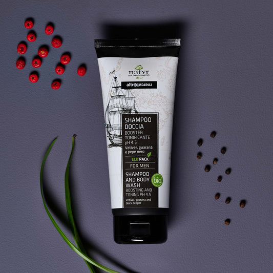 SHAMPOO DOCCIA UOMO VETIVER PEPE NERO E GUARANA' - BIO | 200 ml | COD. 4085