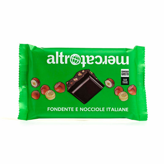 tavoletta di cioccolato fondente con granella di nocciole Altromercato