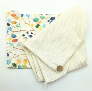 TURBANTE COTONE CON SACCHETTINO FOGLIE COLORATE | HUBEQ7381780