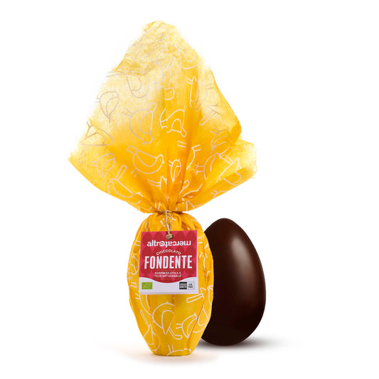 Uovo di Pasqua al cioccolato fondente biologico 200g Altromercato avvolto in carta seta artigianale