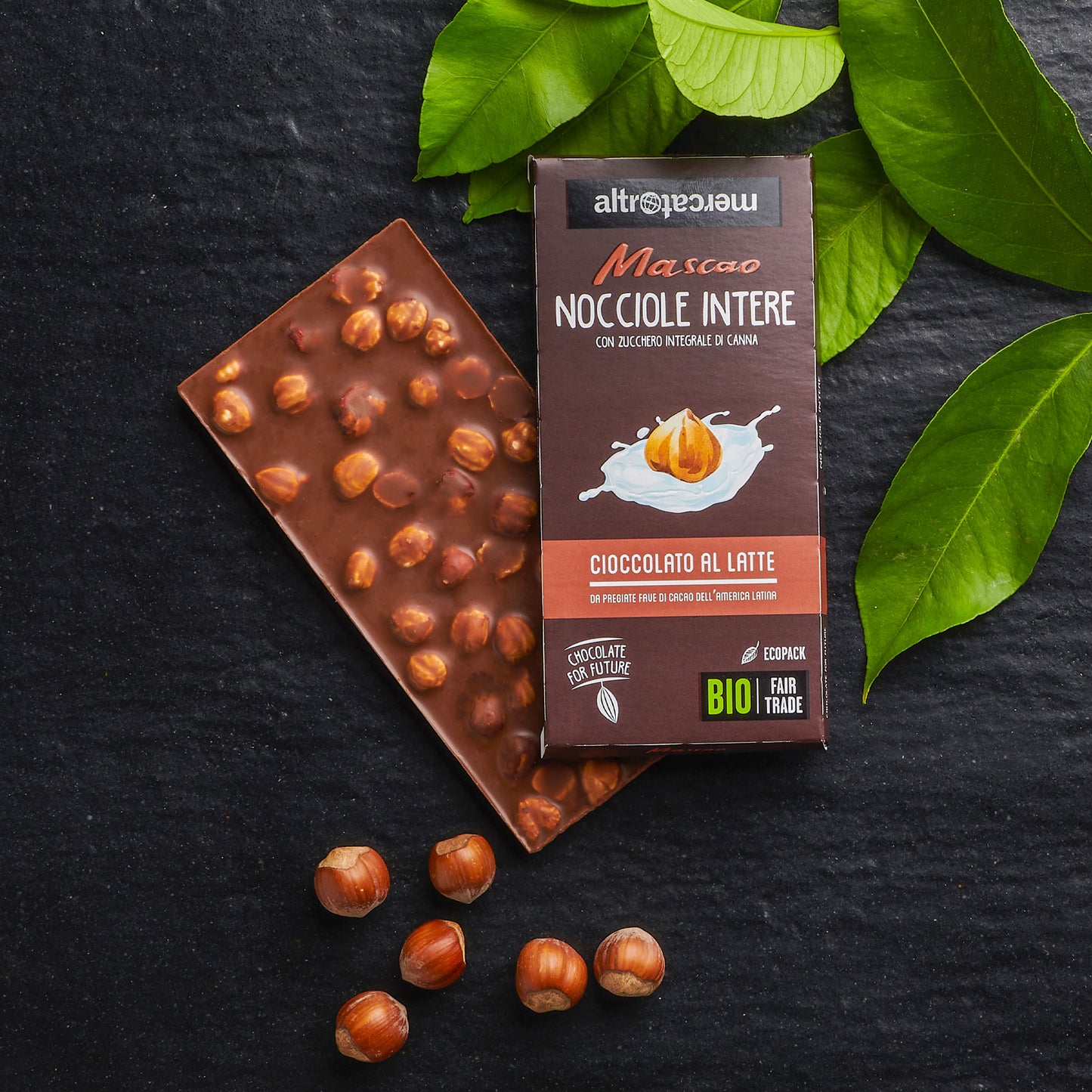 CIOCCOLATO MASCAO AL LATTE CON NOCCIOLE INTERE - BIO | COD. 453 | 100 g