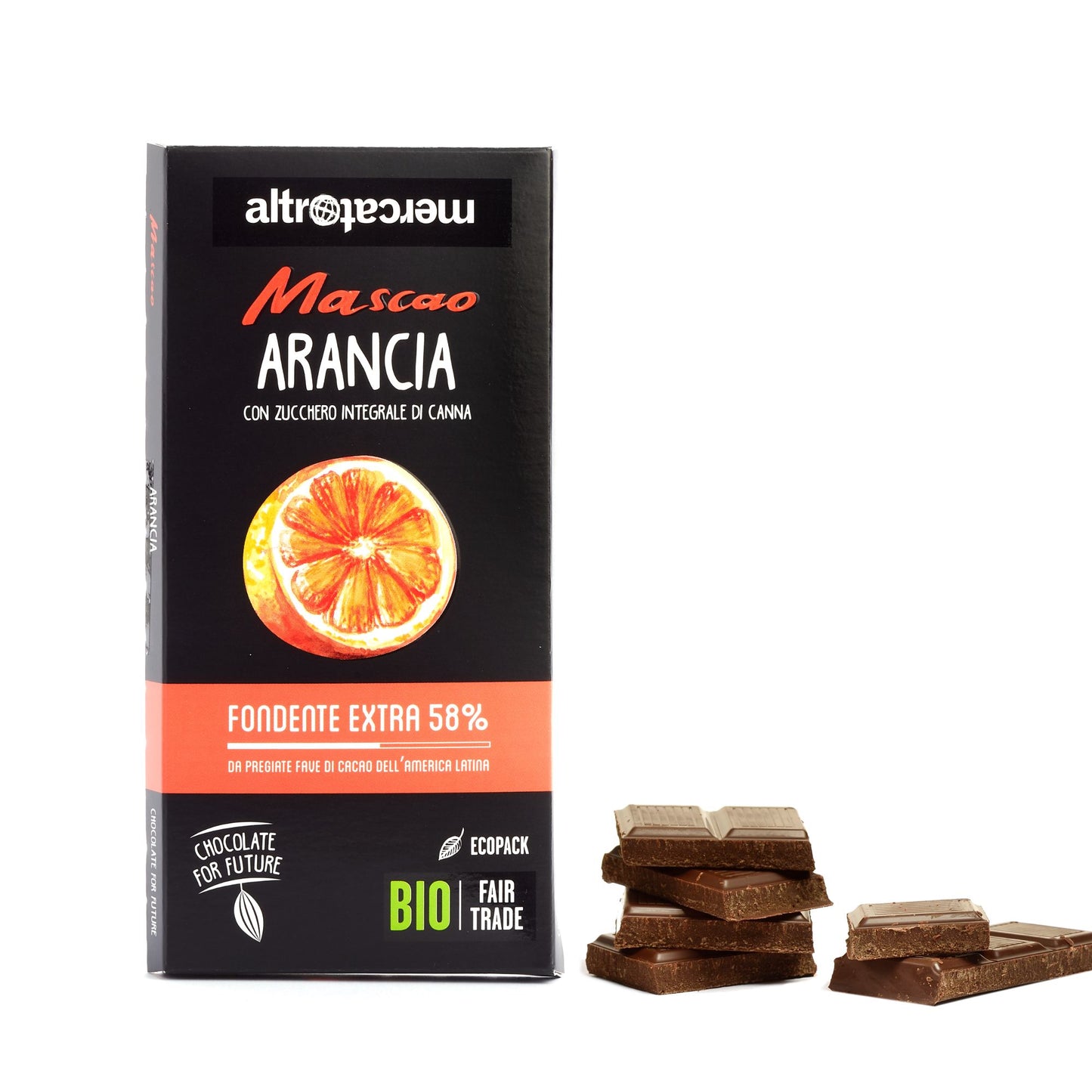CIOCCOLATO MASCAO FONDENTE EXTRA CON ARANCIA - BIO | COD. 458 | 100 g