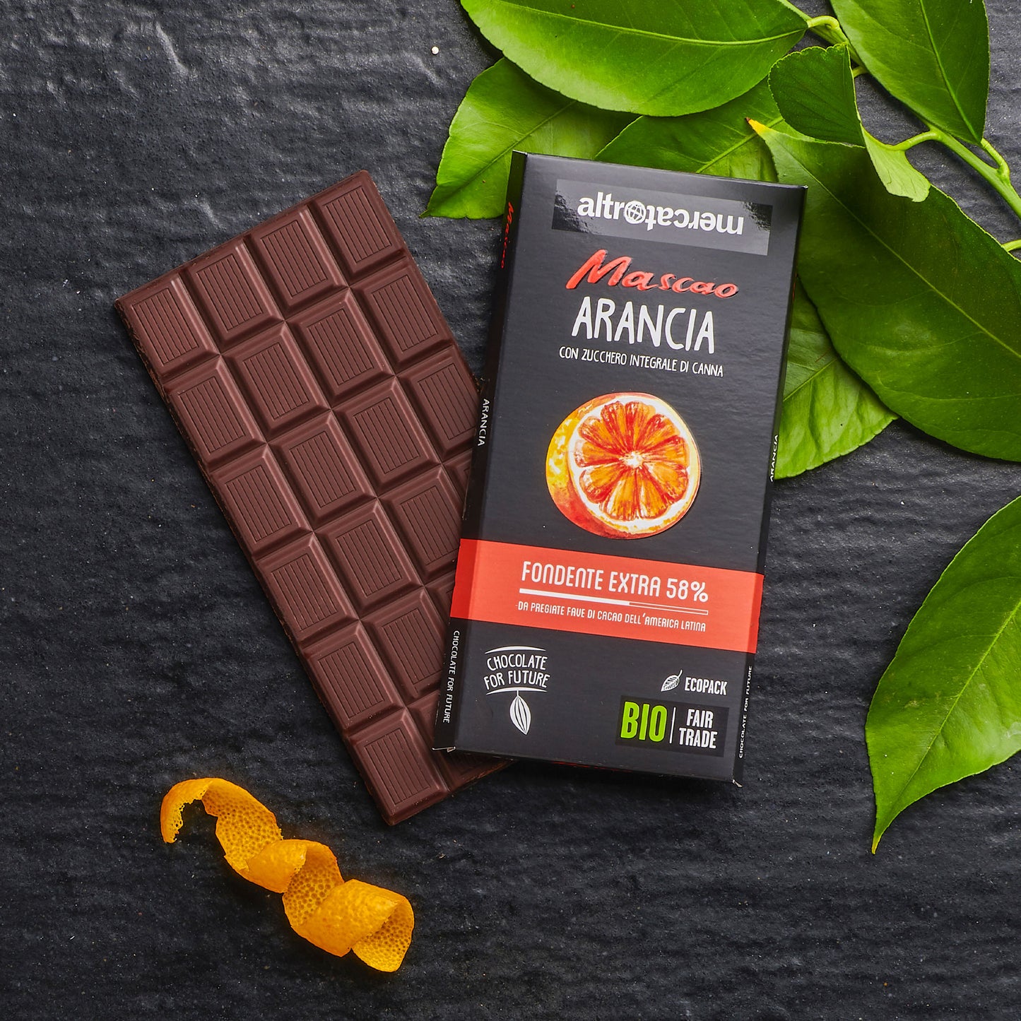 CIOCCOLATO MASCAO FONDENTE EXTRA CON ARANCIA - BIO | COD. 458 | 100 g