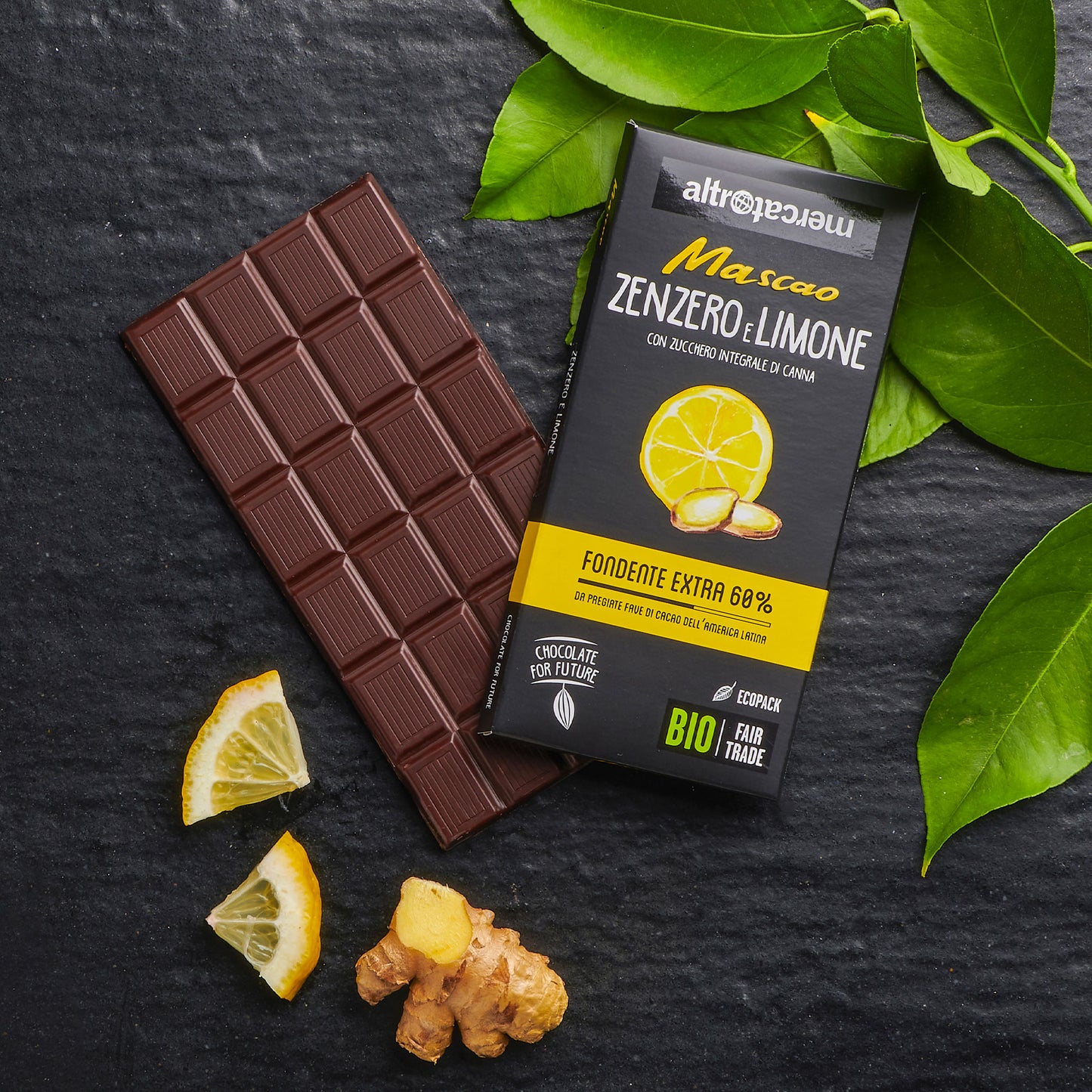 CIOCCOLATO MASCAO FONDENTE ALLO ZENZERO E LIMONE - BIO | COD.5407 | 80 g