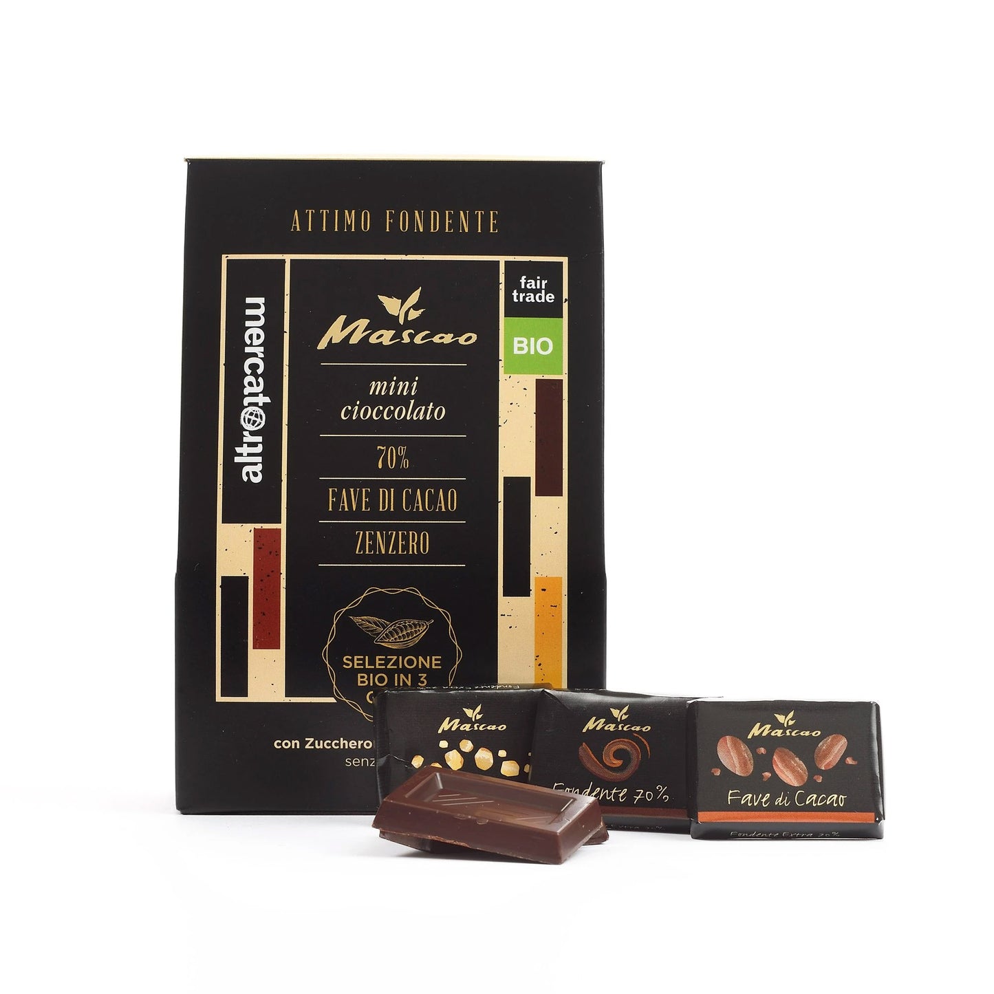 ATTIMO FONDENTE MINI CIOCCOLATO MASCAO IN 3 GUSTI- BIO | COD 1057 | 130 g