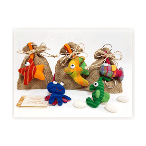 portachiave con soggetti mare in tessuto cotone per bomboniera equosolidale altromercato