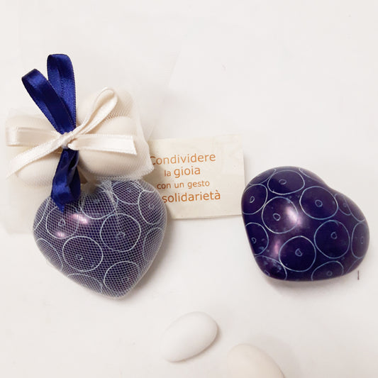 cuore in pietra saponaria blu oggetto decorativo bomboniera equo solidale comunione cresima e matrimonio