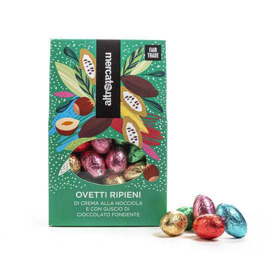 ovetti pasquali ripieni di crema alla nocciola e cioccolato fondente equosolidale altromercato