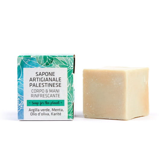 Sapone corpo e mani dalla Palestina argilla verde, menta, olio di oliva, Karitè