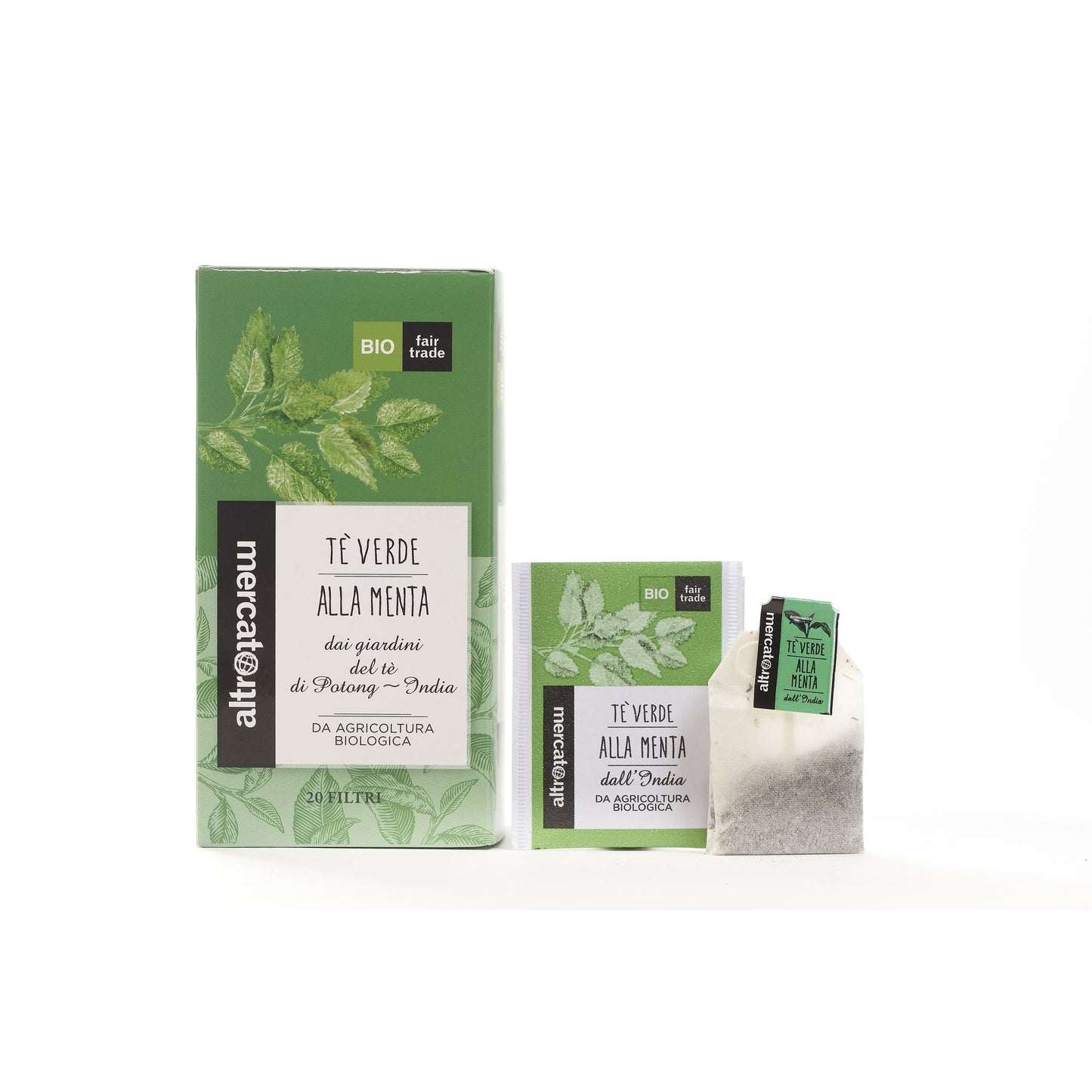 TÈ VERDE ALLA MENTA 20 BUSTINE - BIO | COD. 386 | 20 filtri - 40 g