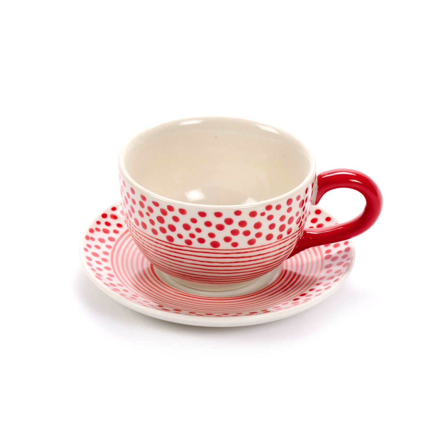 TAZZA TE' DOT-STRIPES ROSSO C/PIATTINO, CERAMICA  | COD 6982