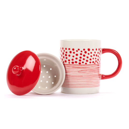 TISANIERA DOT-STRIPES ROSSO, CERAMICA  | COD 6985