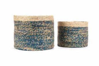 Set 2 cesti cilindrici in juta blu – contenitori artigianali equosolidali Bangladesh