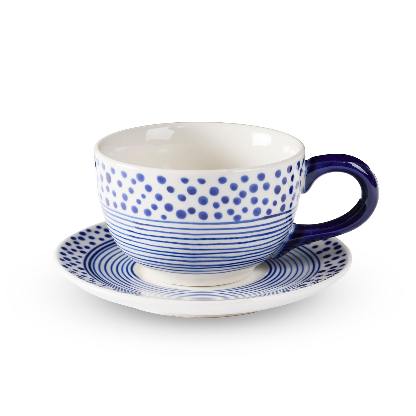 Tazza da tè con piattino DOT-STRIPES blu | ceramica artigianale Vietnam