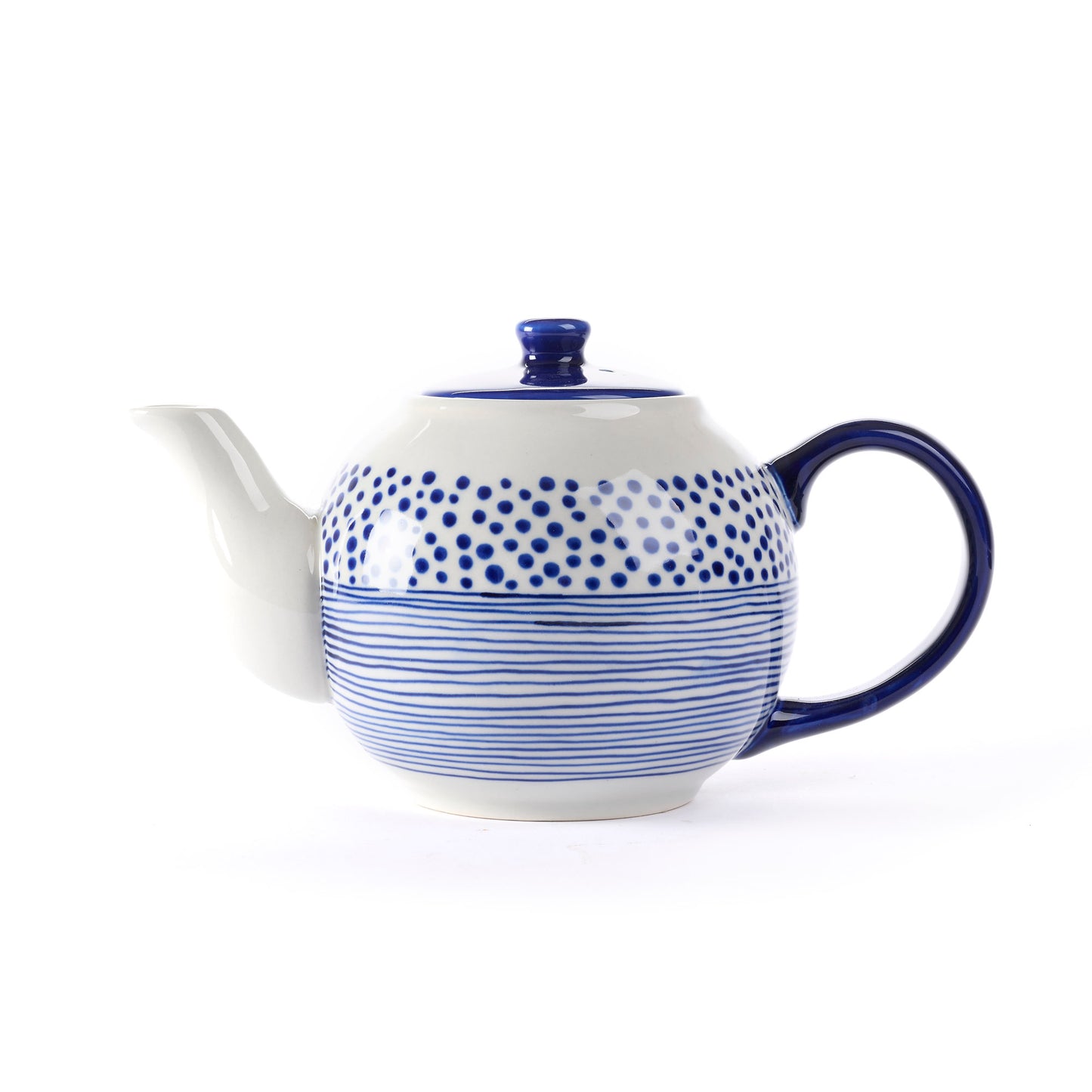 Teiera in ceramica DOT-STRIPES blu – artigianale equosolidale