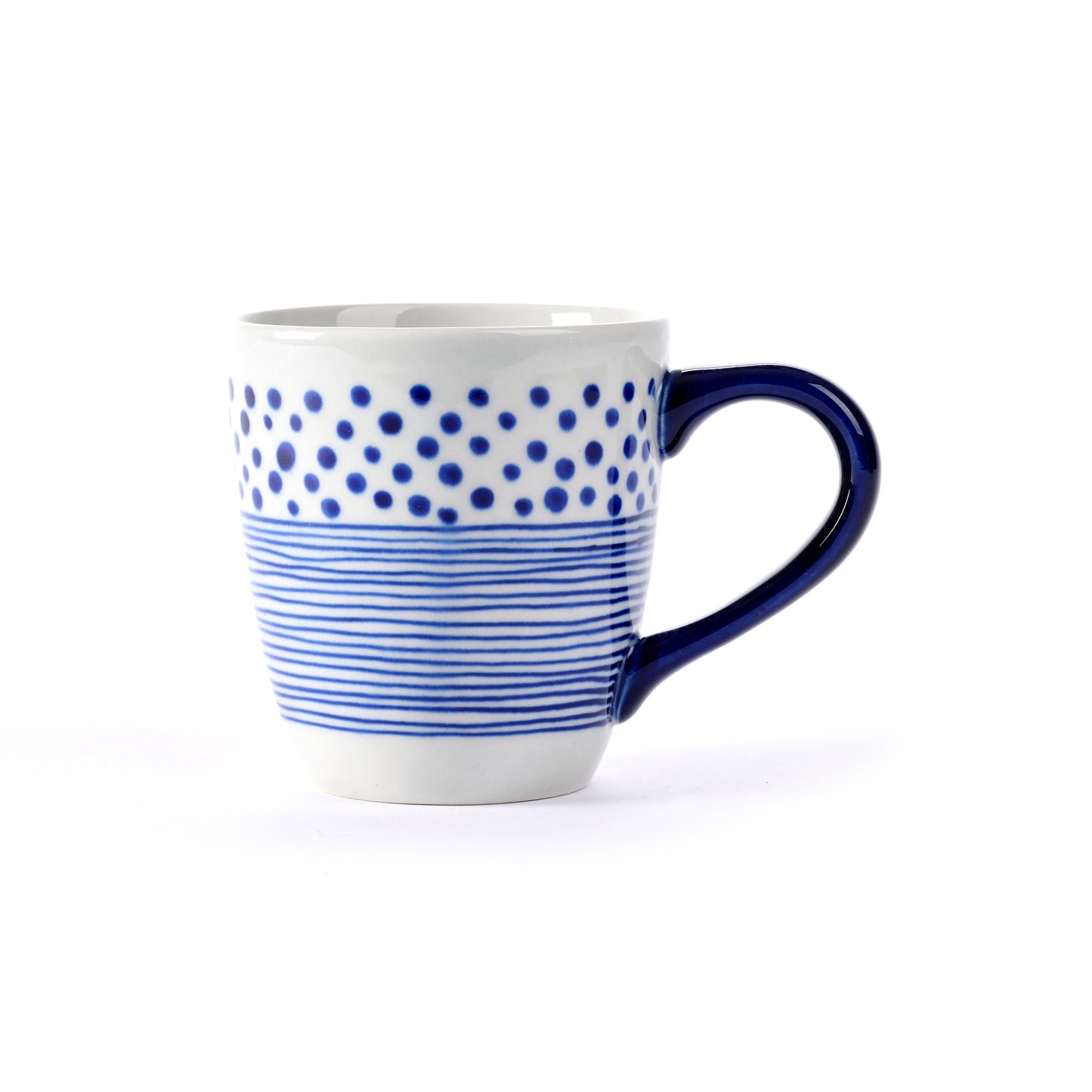 Mug in ceramica DOT-STRIPES blu – tazza artigianale equosolidale Vietnam