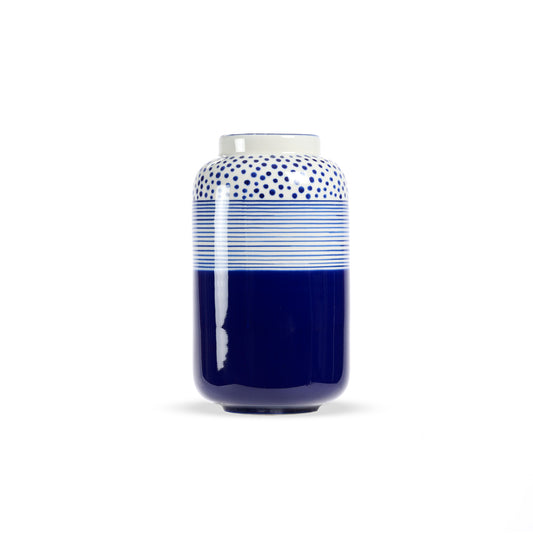 Vaso ceramica DOT&amp;STRIPES blu, medio | Artigianato equosolidale Vietnam