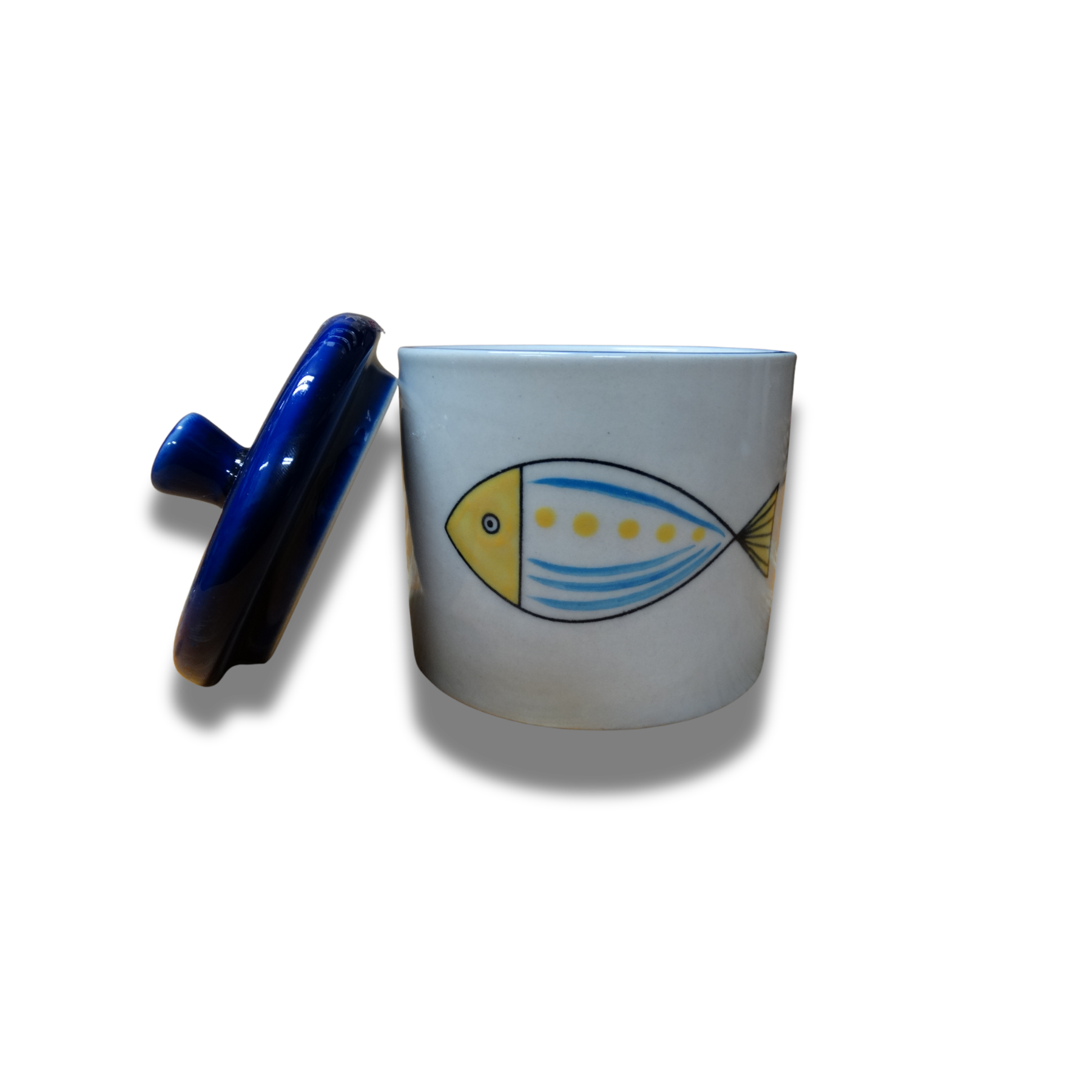 particolare barattolo artigianale in ceramica dipinta a mano KAA – contenitore cucina equosolidale
