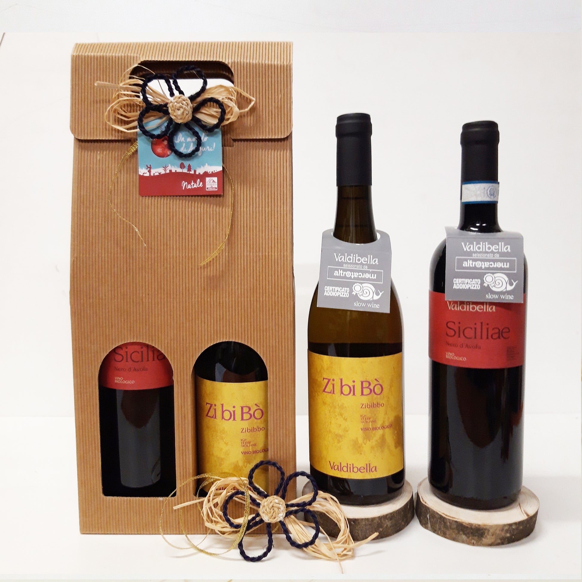 Confezione regalo Natale solidale - vini di Valdibella Sicilia. Presideio slow food