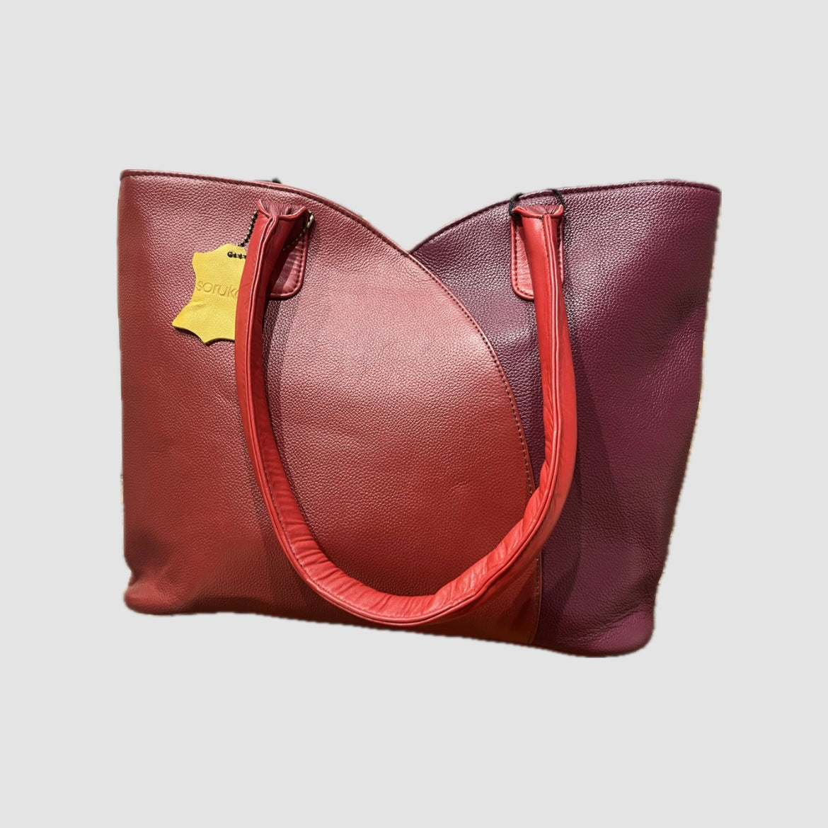 Borsa Valeria a spalla Soruka in pelle recuperata |colori rosso giallo| Artigianato indiano, retro