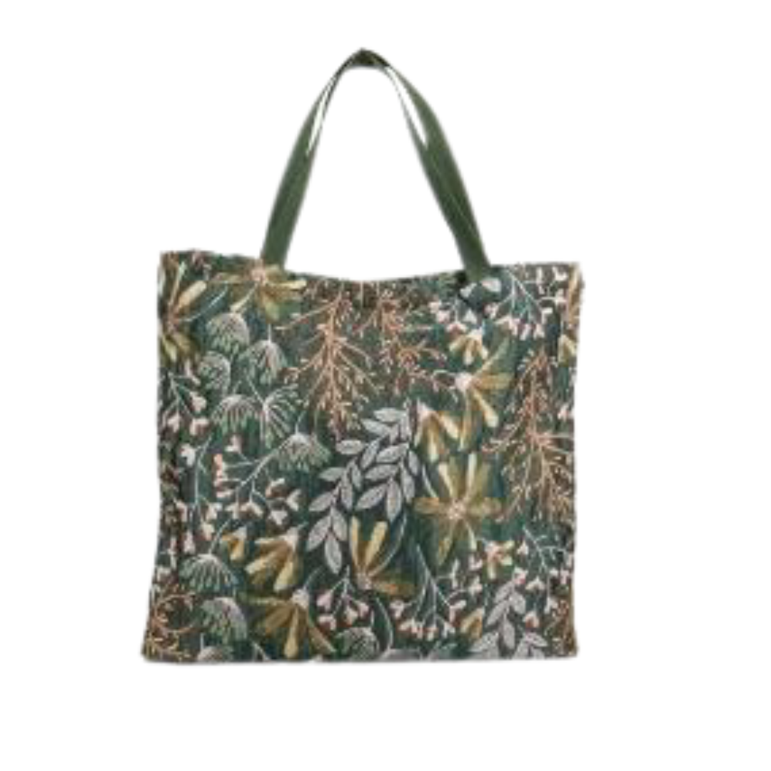 Borsa Tote grande Fiori Verdi | Artigianato Vietnamita Craft Beauty