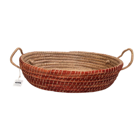 particolare cesto vassoio ovale fibre naturali Claret, artigianato equosolidale
