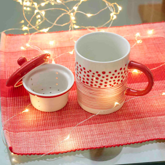 TISANIERA DOT-STRIPES ROSSO, CERAMICA  | COD 6985